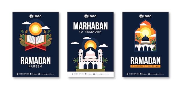 Vecteur collection de cartes de voeux plates pour la célébration islamique du ramadan