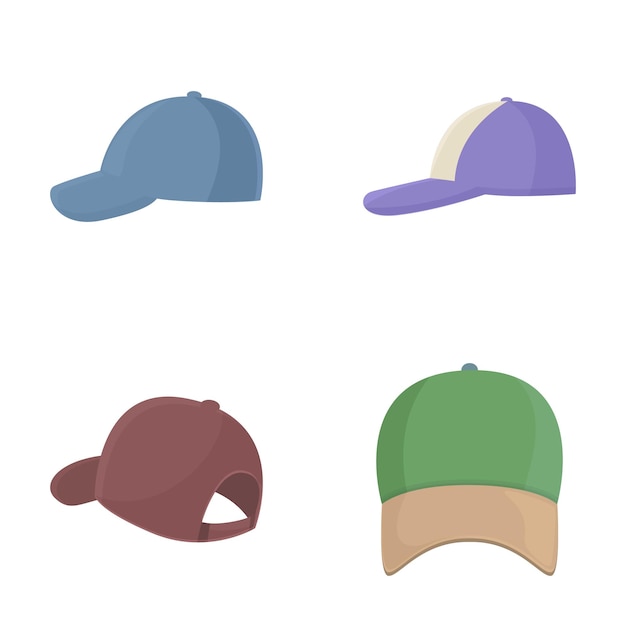 Collection de casquettes de baseball colorées isolées