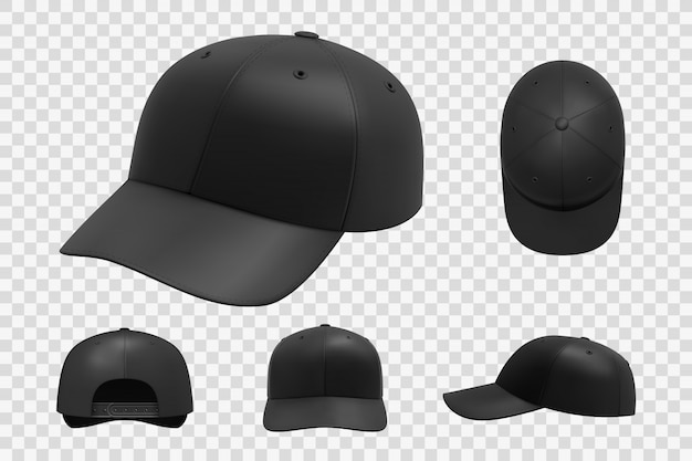 Vecteur collection de casquettes noires réalistes