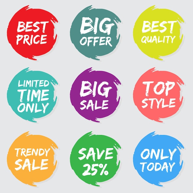 une collection de cercles colorés avec les mots grande vente sur eux