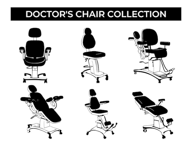 Vecteur collection de chaises de médecins en noir et blanc