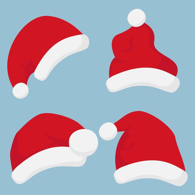 Collection de chapeaux de Noël de Père Noël dans un design plat
