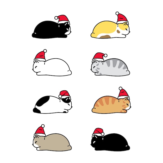 Collection De Chats Avec Personnage De Chapeau De Père Noël