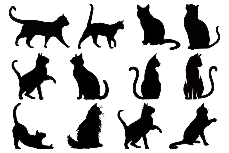 Vecteur la collection de chats silhouettes