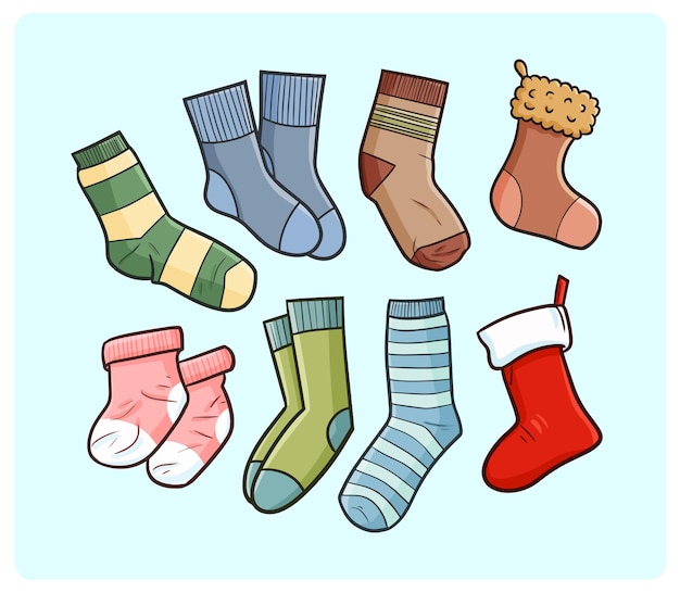 Vecteur collection de chaussettes drôles dans un style simple doodle