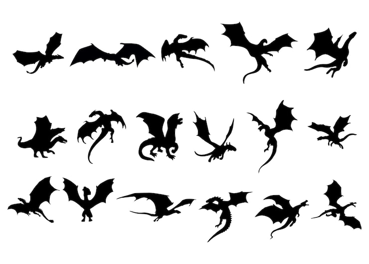Vecteur une collection de chauves-souris avec un dragon au sommet