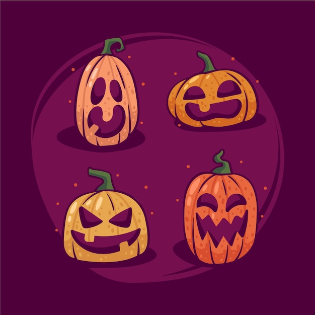 Collection de citrouilles d'halloween dessinées à la main
