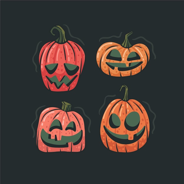 Collection de citrouilles d'halloween dessinées à la main