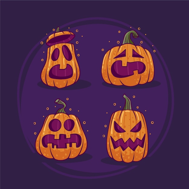 Collection de citrouilles d'halloween dessinées à la main