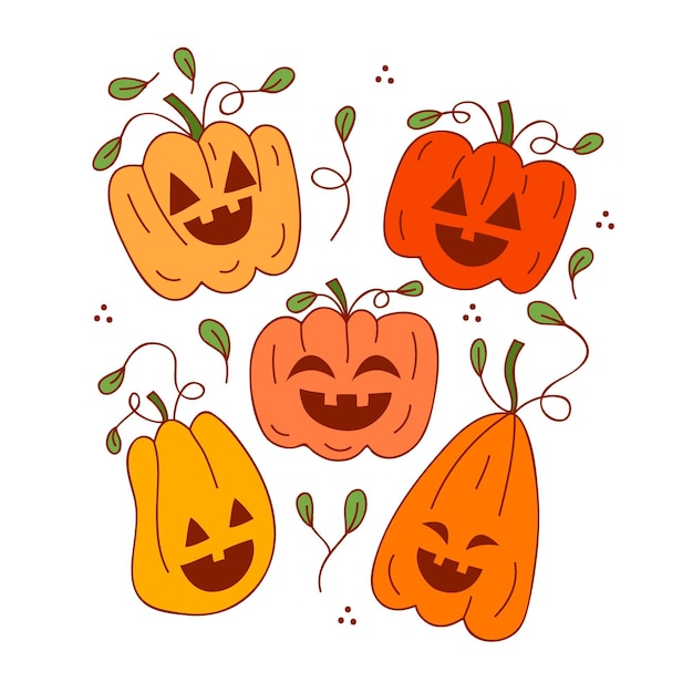 Collection de citrouilles d'halloween dessinés à la main