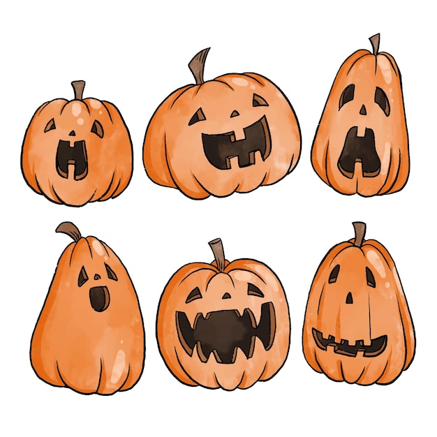 Collection de citrouilles d'halloween de style aquarelle