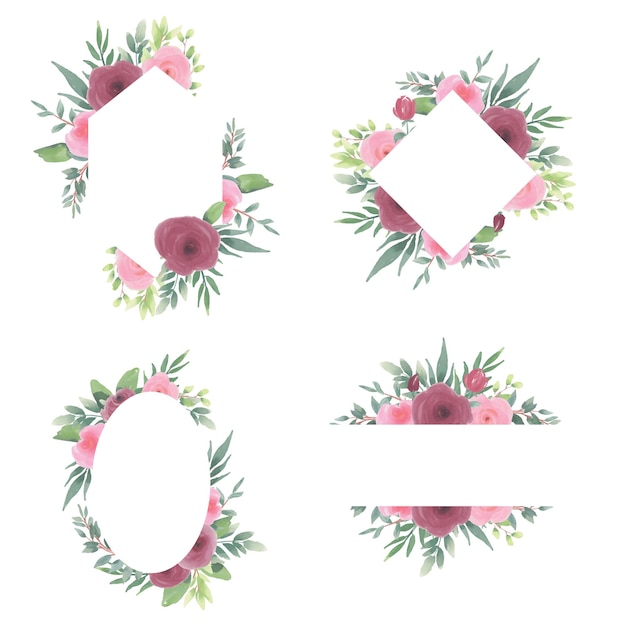 Collection De Clipart Cadre Floral Avec Des Décorations Florales Aquarelles