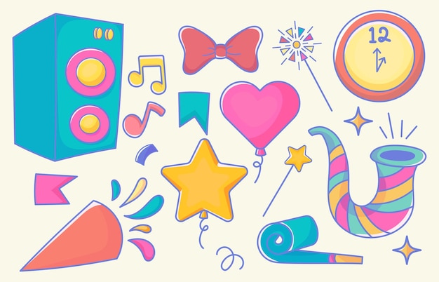 Vecteur la collection clipart pour le nouvel an est un jeu de couleurs joyeuses 3