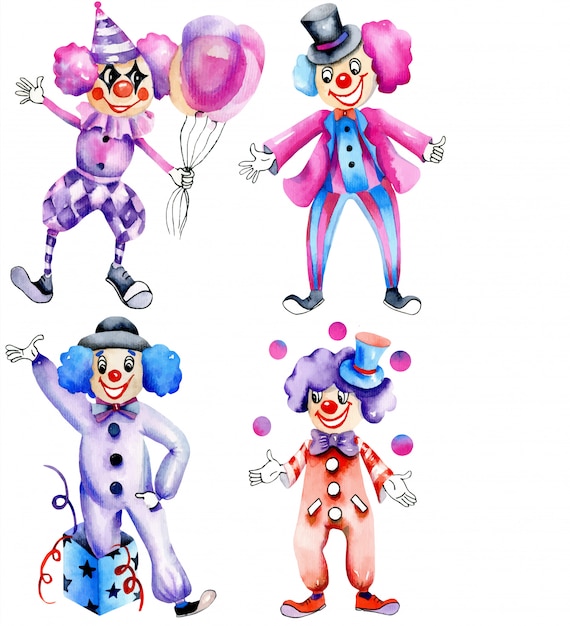 Vecteur collection de clowns de cirque aquarelle