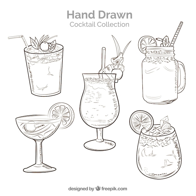 Collection de cocktail dessiné à la main avec un style fragmentaire