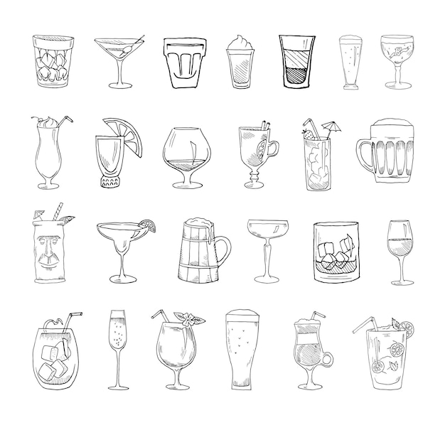 Collection de cocktails dans le style de croquis.