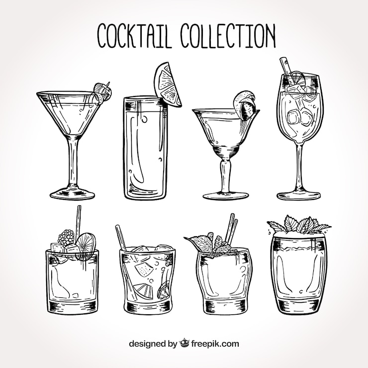 Vecteur collection de cocktails dessinés à la main