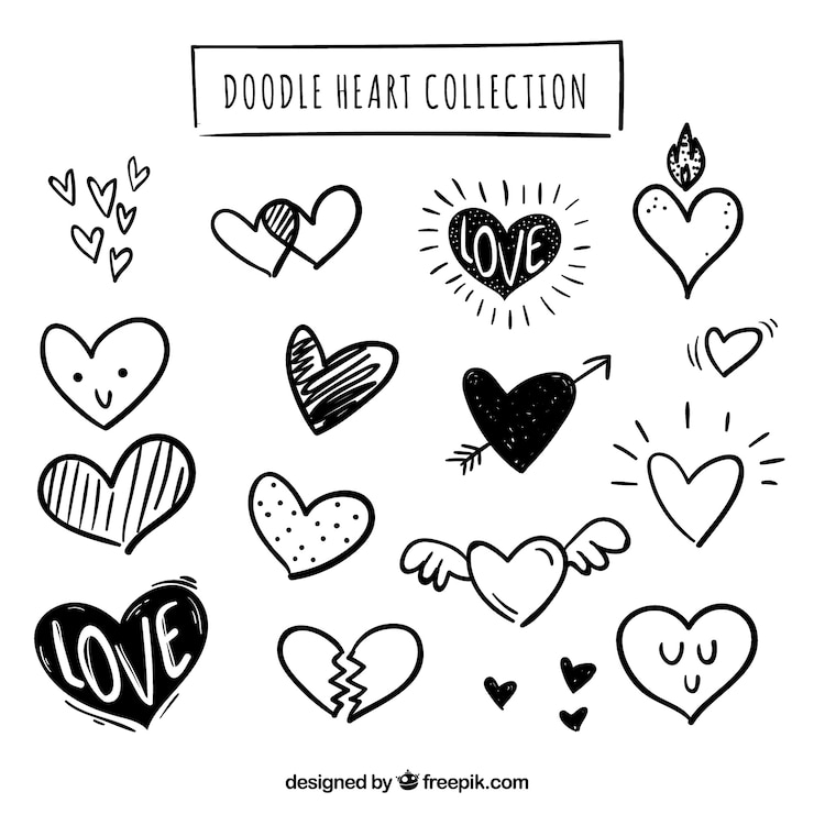 Vecteur collection de coeur de doodle