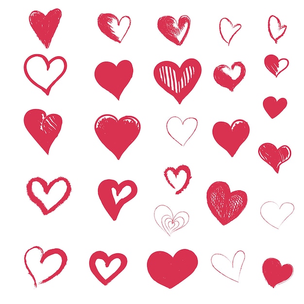 Collection de coeurs vectoriels dessinés à la main d'éléments de conception pour la Saint-Valentin
