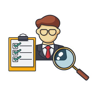 Collection colorée icône mince de l'homme d'affaires vérification personnelle loupe liste de contrôle affaires et personnes concept illustration vectorielle