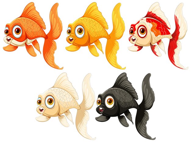 Vecteur une collection colorée de poissons rouges de dessins animés