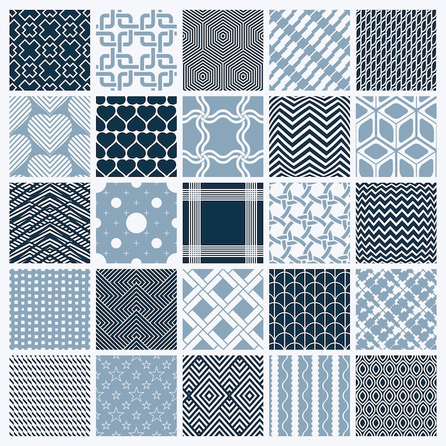 Collection de compositions vectorielles abstraites sans soudure, arrière-plans ornés symétriques créés avec des formes géométriques simples. Noir et blanc.