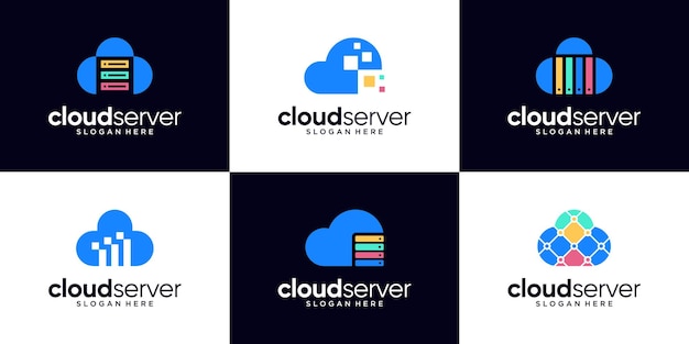 Collection de conception de logo coloré du serveur en nuage