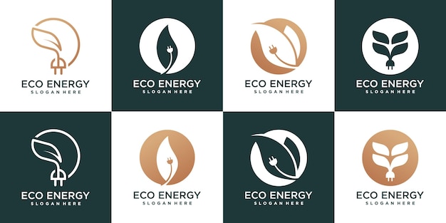 Collection De Conception De Logo Eco Energy Avec élément Feuille Et Concept Moderne Vecteur Premium