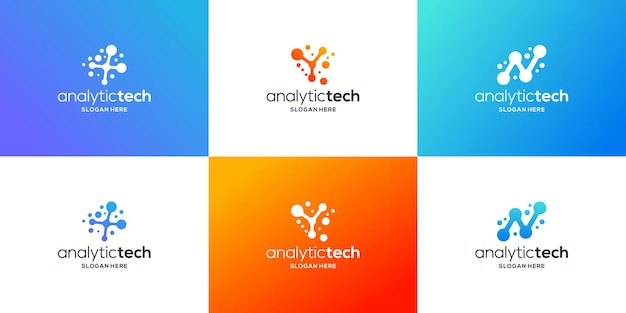 Collection De Conception De Logo De Technologie Analytique Vecteur De Logo De Molécule De Gradient