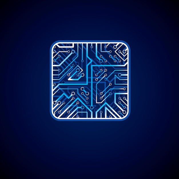 Collection de conception de puces vectorielles, cpu. Élément de technologie de communication de l'information avec des étincelles, circuit imprimé luminescent au néon en forme de carré.