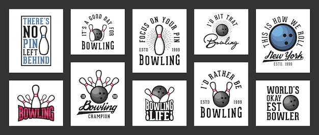 Collection De Conception De T-shirt De Bowling De Typographie Vintage Pour Les Vêtements Imprimés
