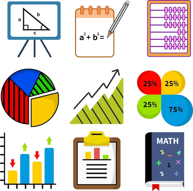 Vecteur collection de connaissances mathématiques et d'équipements scolaires