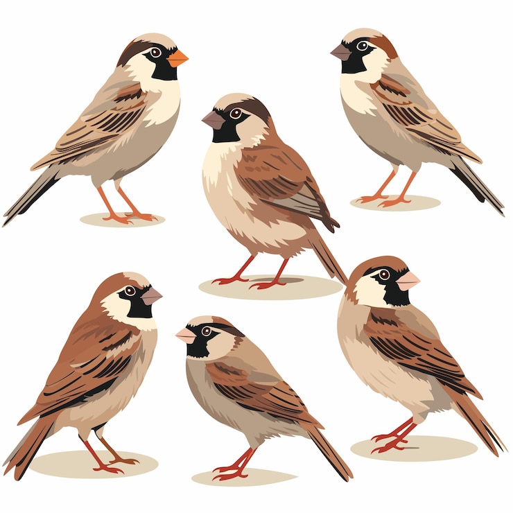 Vecteur collection de couleurs vectorielles d'oiseaux moineaux de dessin animé isolées