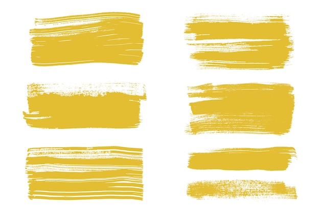 Une collection de coups de pinceau d'encre, de grandes lignes de pinceaux audacieux, des bannières grunge jaunes et épaisses.