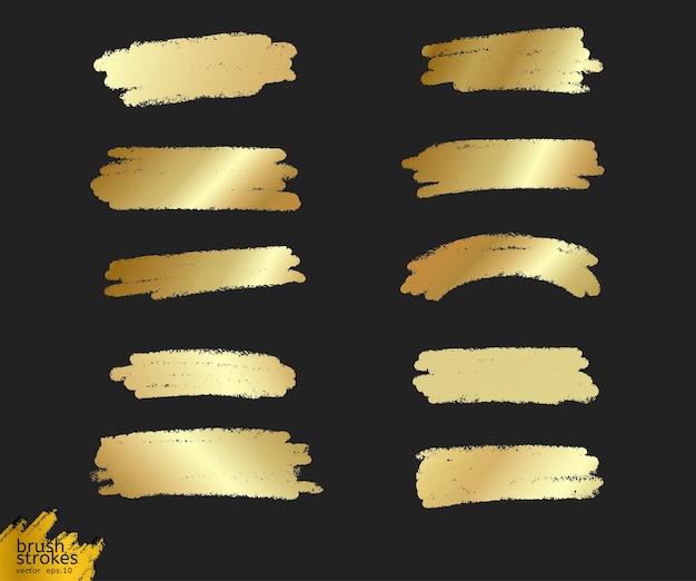 Collection de coups de pinceau d'or peinture d'or grunge
