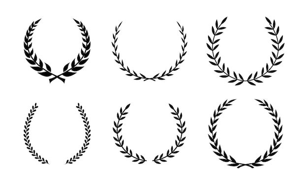 Une collection de couronnes de laurier circulaires noires et blanches.