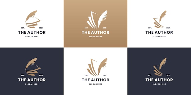 Collection De Création De Logo D'auteur. Modèle De Logo D'histoire De Livre Avec Plume Et Livre Abstrait