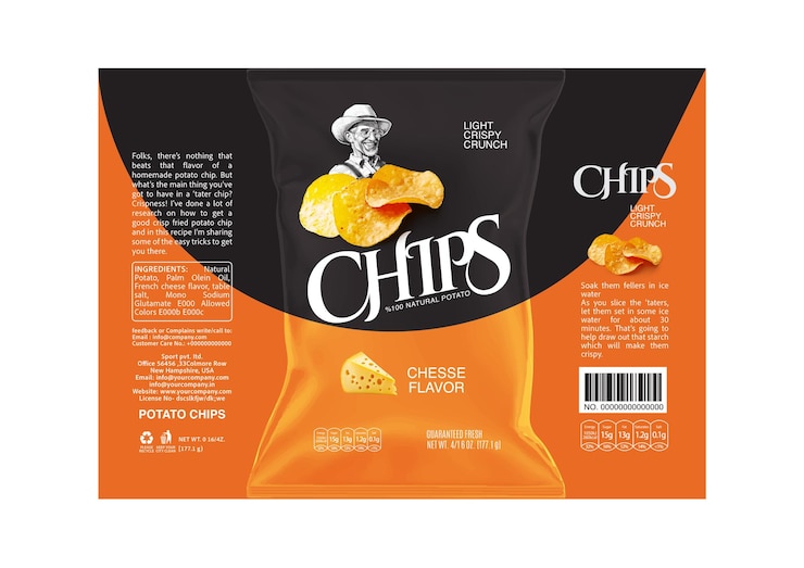 Vecteur collection créative d'emballages et d'étiquettes de chips de pomme de terre