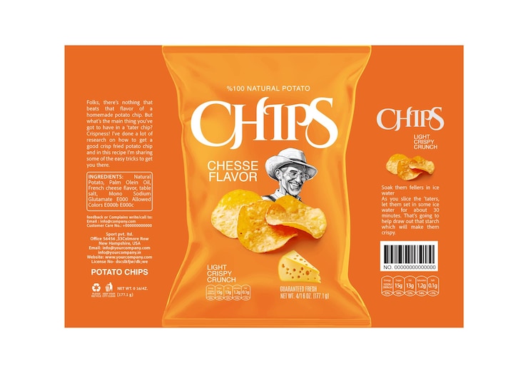 Vecteur collection créative d'emballages et d'étiquettes de chips de pomme de terre