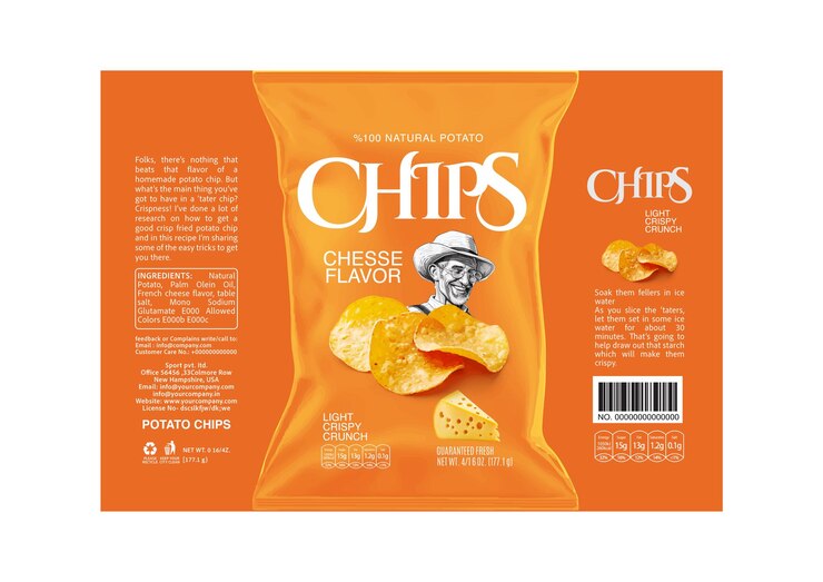 Collection créative d'emballages et d'étiquettes de chips de pomme de terre