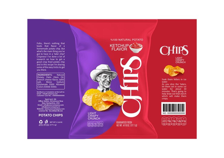 Collection créative d'emballages et d'étiquettes de chips de pomme de terre