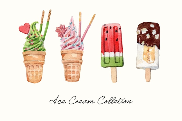 Vecteur collection de crème glacée colorée aquarelle