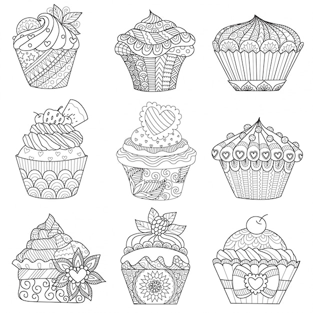 Collection De Cupcake Dessinée à La Main