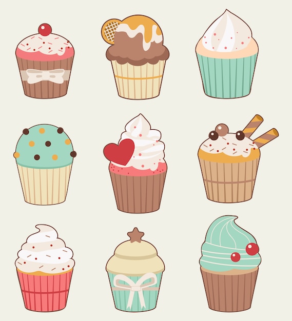 La Collection De Cupcake Mignon En Plusieurs Formes Et Plusieurs Types.