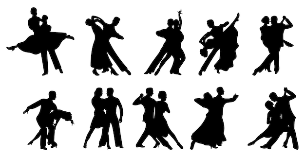 Collection de danse de salle de bal Silhouette Poses de danse élégantes pour l'art mural et la décoration