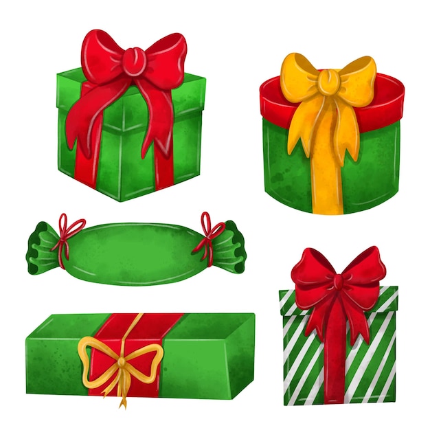 Vecteur collection de décoration de boîte cadeau cadeau rouge vert