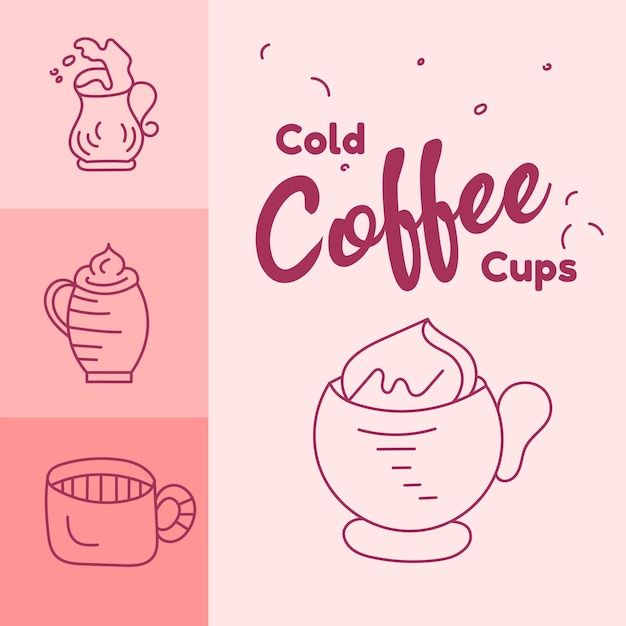 Vecteur collection de dessin au trait vectoriel pour une tasse à café artistique. café vintage dessiné à la main dans le café.