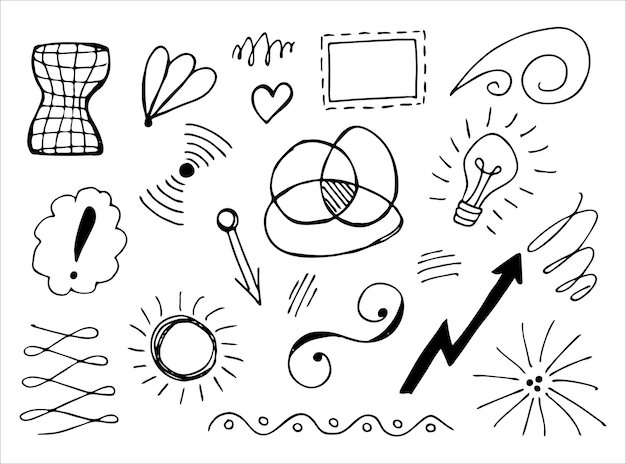 Vecteur collection dessinée à la main d'éléments de doodle pour le concept de design