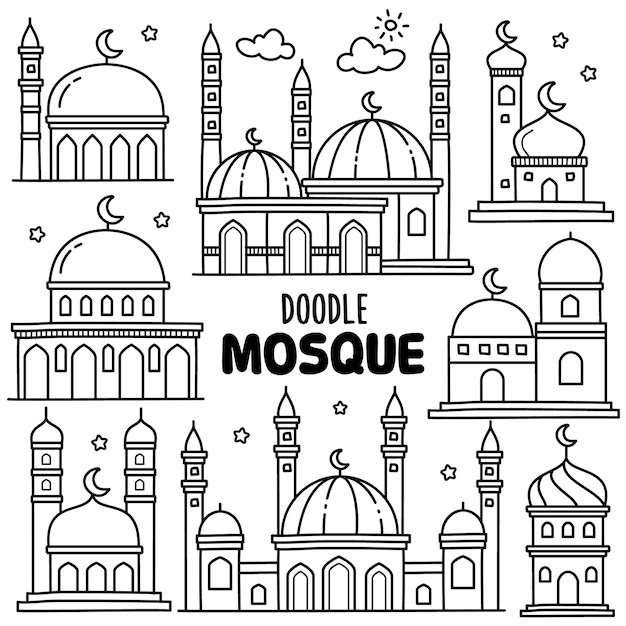 Vecteur collection dessinée à la main: mosquée