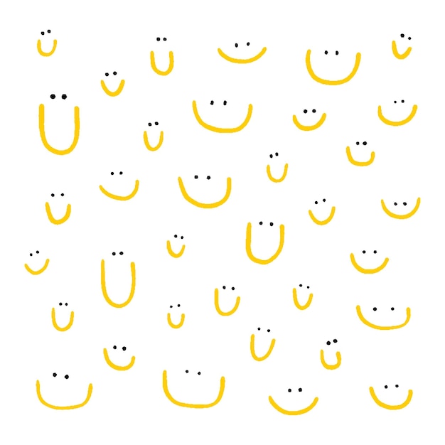 Vecteur collection dessinée à la main de sourires mignons doodle jaune pour papier d'emballage en carton